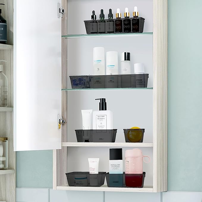 WOWBOX 25 PCS Plastic Drawer Organizer Set, Desk Drawer Divider Organizers and Storage Bins for Makeup, Jewelry, Gadgets for Kitchen, Bedroom, Bathroom, Office, Black-DeskLoop Office