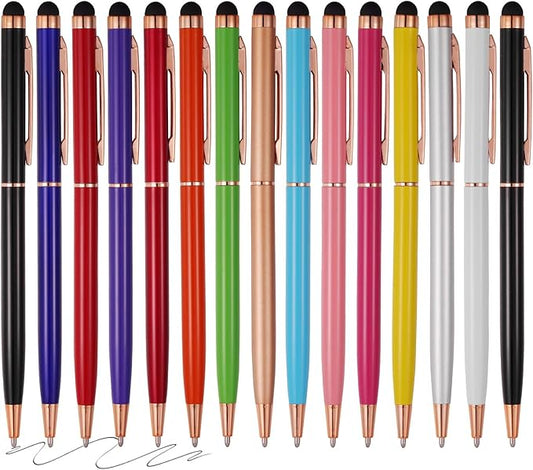 15 Pack Stylus Pens for Touch Screens Stylus Pen Compatible with Phone Tablets Kindle and Black Ink Ballpoint Pens-2 in 1 Stylists Pens (8005 Rose Gold B)-DeskLoop Office
