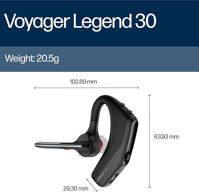 POLY HP Voyager Legend 30 - Bluetooth Monaural Headset - Discreet Boom & 4 Noise-Canceling Mics, WindSmart Technology, All-Day Comfort, Seamless Connectivity, Smart Sensors & Call Controls, Black-DeskLoop Office