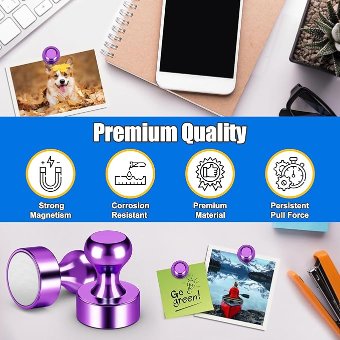 Strong Whiteboard Magnets, Small Magnetic Push Pins, Purple Metal Fridge Magnets, Magnetic Clips Heavy Duty for Office, Gadgets, Locker Accessories, Desk Accessories, Pack of 56-DeskLoop Office