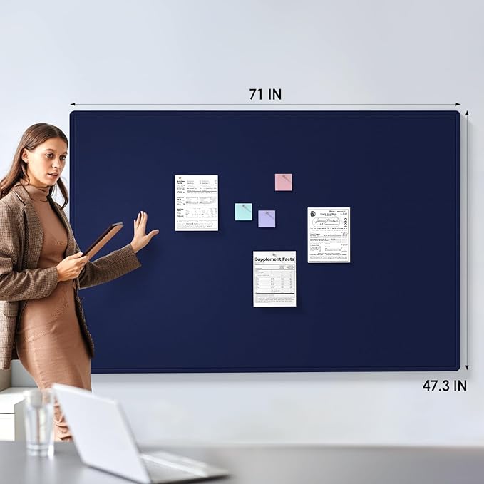 MaxGear Extra Large Bulletin Board 72" x 48", Foldable Felt Board Vision Board Supplies, Cork Board for Office, Home, School, Small Pin Boards for Walls Decorative Display Board Dark Blue-DeskLoop Office