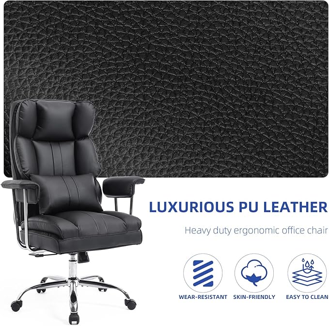 Big and Tall Office Chair 500lbs Wide Seat Executive Office Desk Chair High-Back Office Task Chair, Ergonomic Lumbar Support Computer Office Chairs for Heavy People(Black)-DeskLoop Office