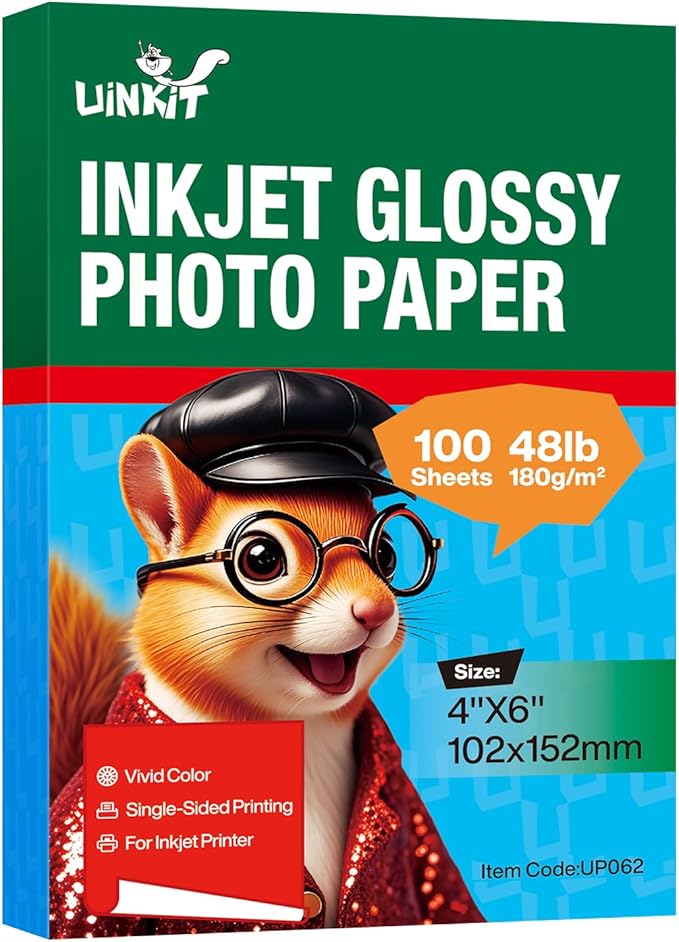 Uinkit Premium Glossy Inkjet Photo Paper - 4x6 Inch, 48lb 180gsm, 100 Sheets - Professional Photographic Quality, Dye Ink Compatible, High-Gloss Finish for Vivid Memories & Instant Prints-DeskLoop Office