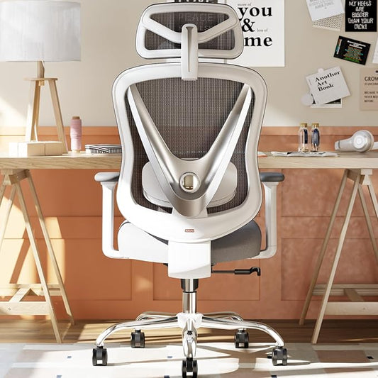 Ergonomic Mesh Office Chair - 3D Adjustable Lumbar Support & 3D Armrests, V-Shaped Back, Adjustable Desk Chair for Office & Home, White-DeskLoop Office