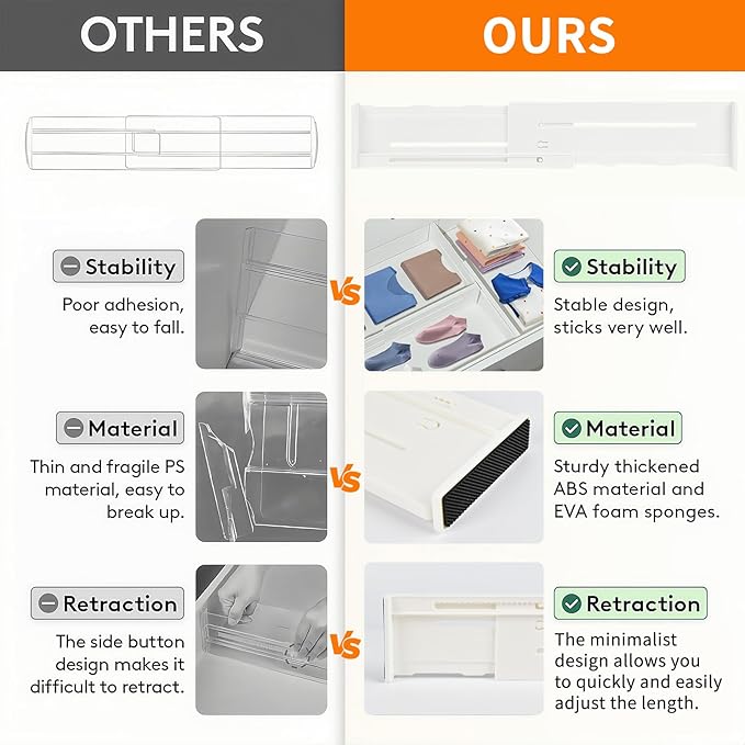5 Pack Drawer Dividers 3.1" Slim Height Drawer Separators, Non-Slip Plastic Drawer Organizers Expandable 10.6"-17.7" for Shallow Drawers,Kitchen & Clothes Storage, Adjustable Office Drawer Divider-DeskLoop Office