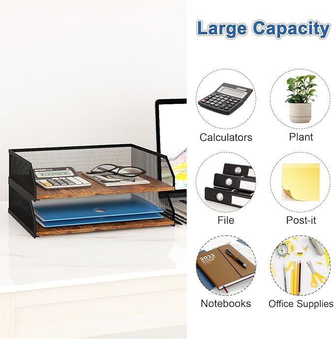 Natwind 2-Tier Stackable Paper Tray, Metal Mesh Desktop Organizer, Paper Sorter, Letter Trays,File Document Storage Rack for for Home, Office, School (Retro)-DeskLoop Office