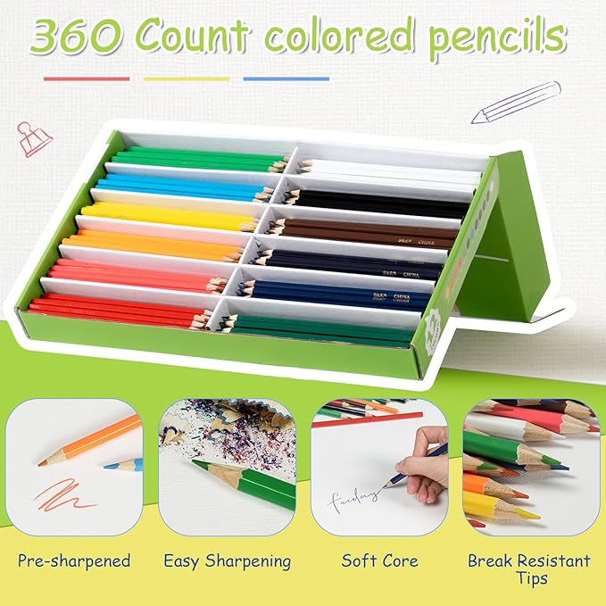 S & E TEACHER'S EDITION Colored Pencils 360Pcs,Coloring Pencils Set for Adults Kids Drawing Pencils for Sketch, Woodcase Lead,Wooden Colored, Back to school Christmas Gifts-DeskLoop Office