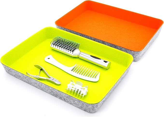 Welaxy 2-piece Office desk drawer organizer tray letter-size documents A4 paper book file Folder Holder storage bins (Orange + Green)-DeskLoop Office