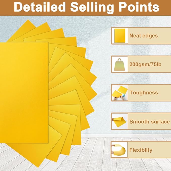 40 Sheets Yellow Cardstock 8.5 x 11 Crafts Paper, 200gsm/75lb Heavyweight Card Stock Printer Paper for DIY Cards Making, Certificates, Wedding Invitations, Menus, Birthday Decorations, School-DeskLoop Office