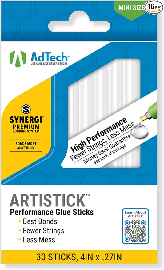 AdTech Mini Artistick 4" High Performance Stringless Hot Glue Sticks - 30 Sticks, Hi-Temp, Strong Bonding for Crafts, Repairs, and DIY Projects-DeskLoop Office