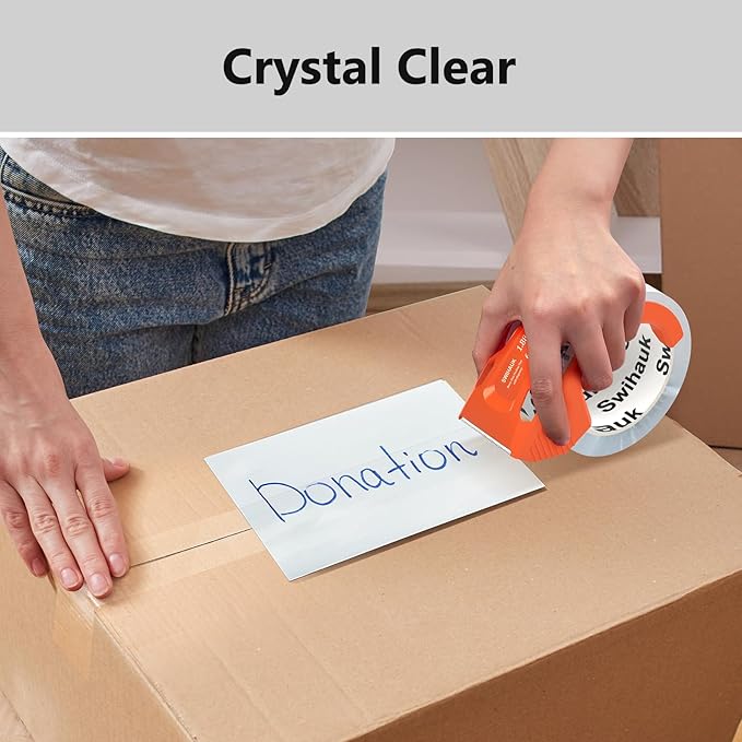 Swihauk Total 400 yd, 6 Pack 1.88 in x 66.6 yd - Heavy Duty Packing Tape with Dispenser Combo, Clear Shipping Tape, Packaging Tape, Package Tape for Shipping Moving Storage and Mailing, w30200-DeskLoop Office