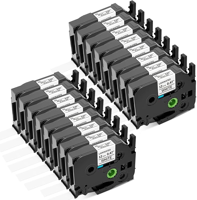 Airmall Tze 12mm 0.47 Laminated White Label Maker Tape Refill Compatible with Brother 12mm .47 Laminated White Tz Tape TZe-231 TZ-231 for PT-D200 D210 D220 H110 D410 P710BT 1750 1180 1880, 16-Pack-DeskLoop Office