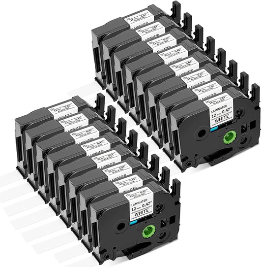 Airmall Tze 12mm 0.47 Laminated White Label Maker Tape Refill Compatible with Brother 12mm .47 Laminated White Tz Tape TZe-231 TZ-231 for PT-D200 D210 D220 H110 D410 P710BT 1750 1180 1880, 16-Pack-DeskLoop Office