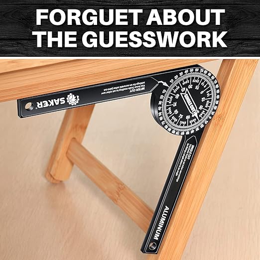 Saker Miter Saw Protractor|7-Inch Aluminum Protractor Angle Finder Featuring Precision Laser-Inside & Outside Miter Angle Finder for Carpenters, Plumbers and All Building Trades (Black)-DeskLoop Office
