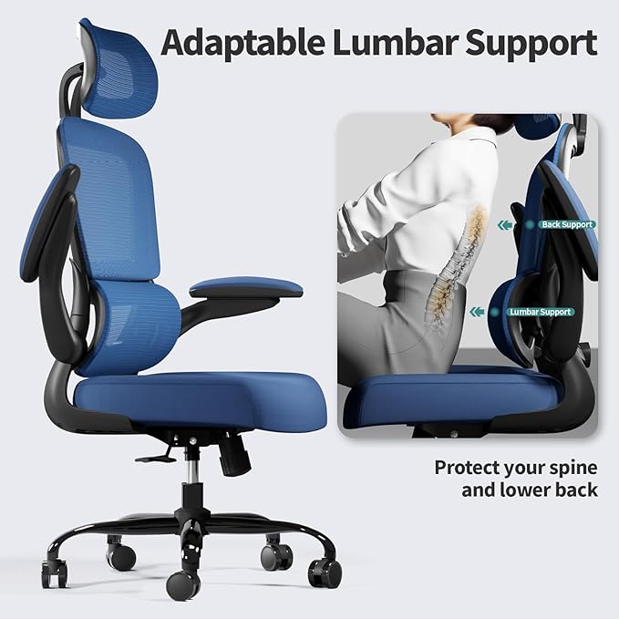 TRALT Office Chair Ergonomic Desk Chair, 330 LBS Home Mesh Office Desk Chairs with Wheels, Comfortable Gaming Chair, High Back Office Chair for Long Hours (Blue)-DeskLoop Office