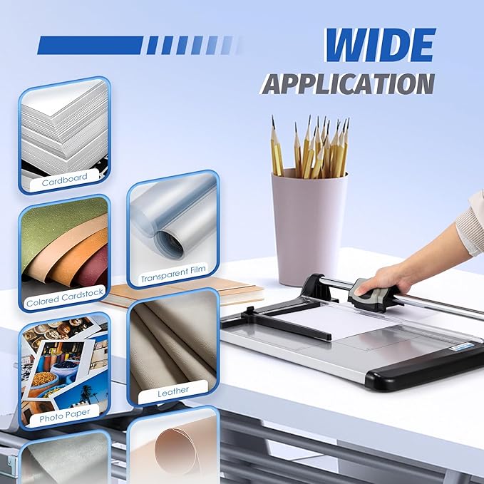 Rotary Paper Trimmer, 15 Sheets Heavy Duty Paper Trimmer, 360mm(14.17") Cutting Length, Commercial Grade Rotary Paper Cutter for Home/Office/School, Black & Silver-DeskLoop Office