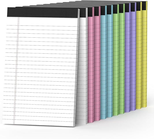 12 Pack Colored Note Pads 5" x 8" Legal Pads College Ruled Lined Paper with Micro-Perforated Writing Notebook 30 Sheets per Pad (360 Total Pages) Small Notepad for School, Office & Home Supplies-DeskLoop Office