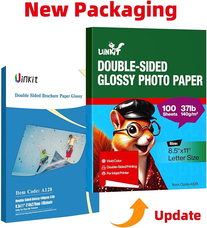 Uinkit 100 sheets Brochure Paper Glossy Double Sided 8.5x11 Inkjet 37lb 140gsm Dye ink Thin Photo Picture Flyer Calendar Magazine CD Cover letter-DeskLoop Office