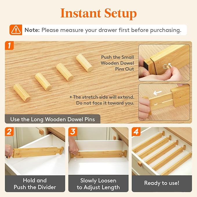 Lifewit 6 Pack Drawer Dividers Bamboo 2.4" High, 16-22" Adjustable Drawer Organizers for Clothes, Wooden Dresser Separators in Bedroom/Bathroom/Kitchen/Fridge/Office Organization and Storage-DeskLoop Office