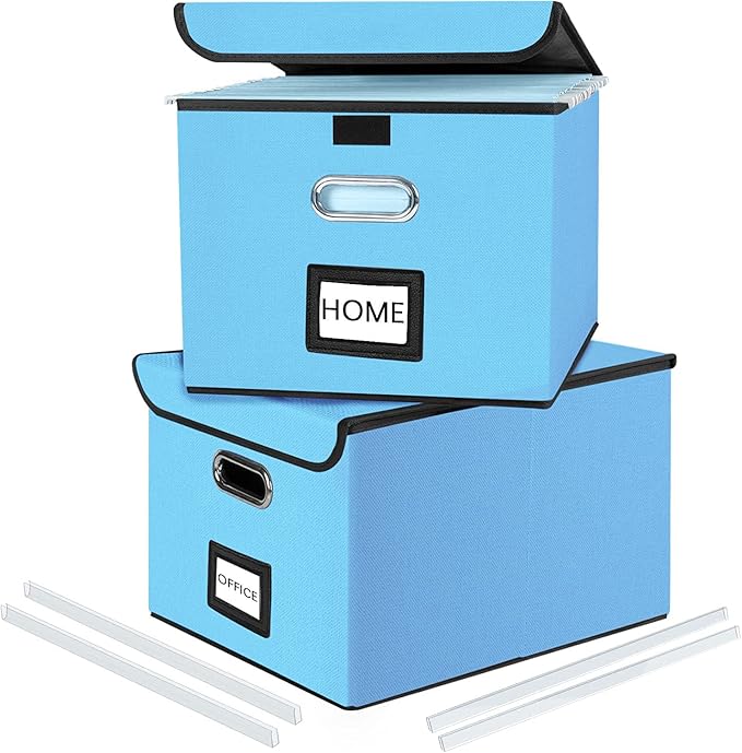 Huolewa Decorative File Organizer Document Storage Boxes with Lids, Linen Hanging Filing Storage Boxes, Decorative Home/Office Filing System for File and Folders Storage-DeskLoop Office