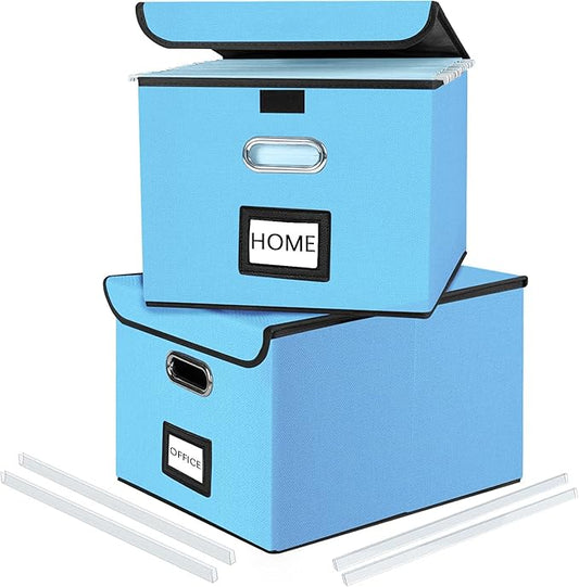 Huolewa Decorative File Organizer Document Storage Boxes with Lids, Linen Hanging Filing Storage Boxes, Decorative Home/Office Filing System for File and Folders Storage-DeskLoop Office