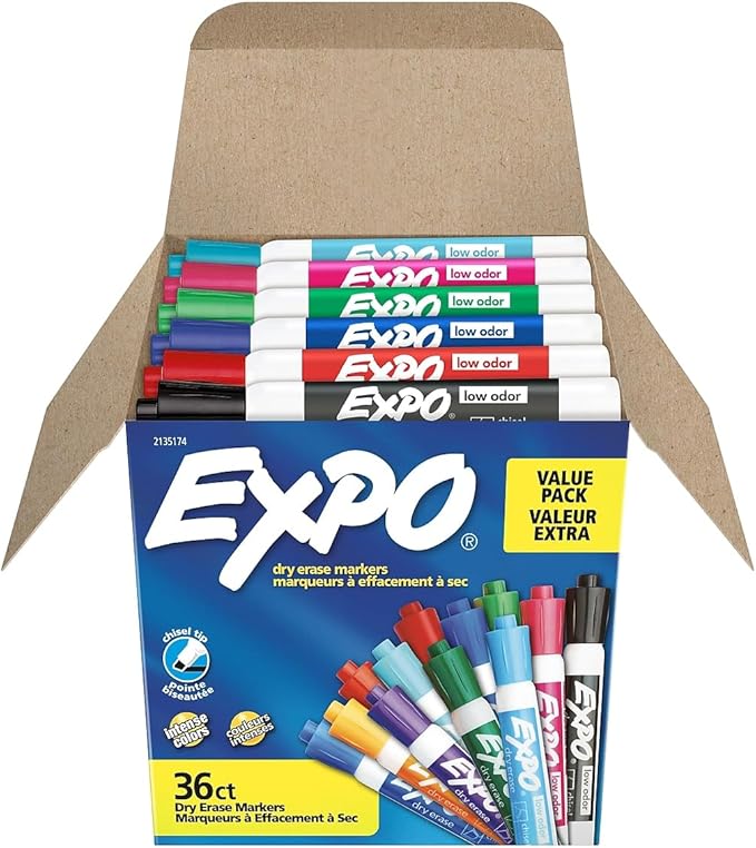 EXPO Low Odor Dry Erase Markers Chisel Tip Assorted Fashion Colors 36 Count for Classroom Office & Home Use-DeskLoop Office