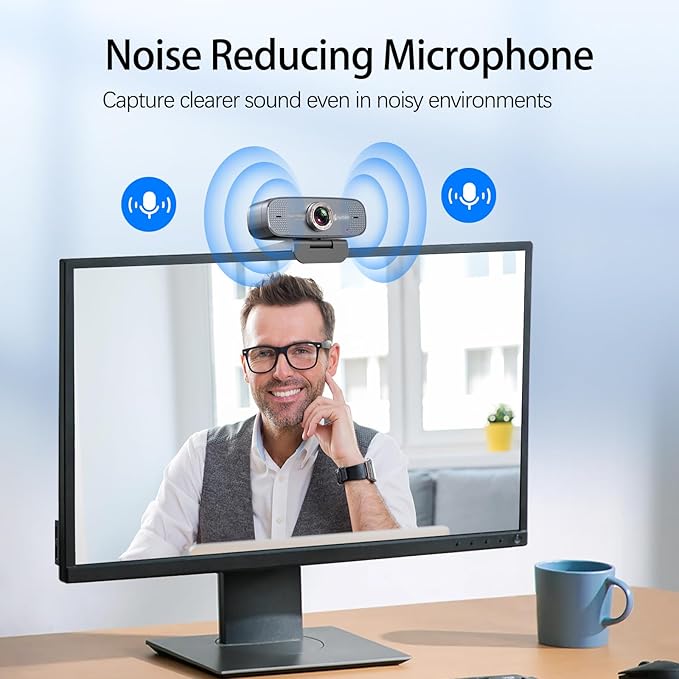 Angetube 1080P HD Webcam with Privacy Shutter Dual Noise-Cancelling Mic PC Camera Webcams, Wide 90° View, USB Plug & Play for Video Conferencing, Streaming, Zoom/Skype/YouTube for PC/Desktop/Laptop-DeskLoop Office