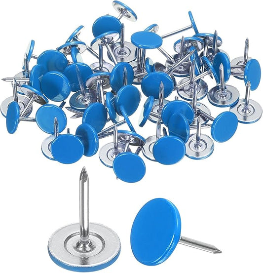 uxcell 100Pcs Upholstery Tacks, 11mmx15mm Flat Head Thumb Tack Decorative Furniture Nails Push Pins for Furniture Sofa Headboards, Blue-DeskLoop Office
