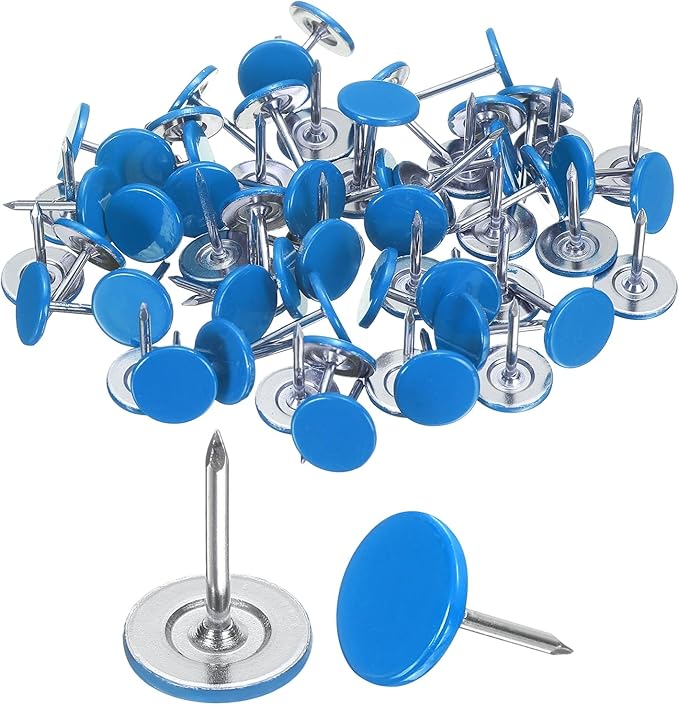 uxcell 150Pcs Upholstery Tacks, 11mmx15mm Flat Head Thumb Tack Decorative Furniture Nails Push Pins for Furniture Sofa Headboards, Blue-DeskLoop Office