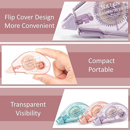 6 Pack Glue Tape, Double Sided Tape Roll for Crafts, Sticky Scrapbook Tape Runner, Scrapbooking Supplies for Crafting Photo Album Cards Journal School Office Gift Wrapping - 0.24IN x 20FT-DeskLoop Office