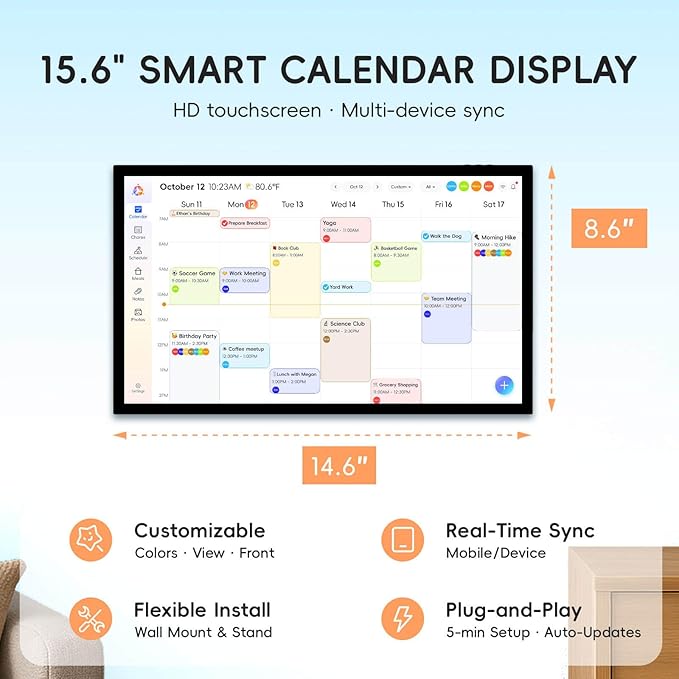 15.6" Digital Calendar Chore Chart, Ultra-HD Interactive Touchscreen, No Subscription Required, Electronic Smart Family Planner & Organizer, Wall Mount Included, Ensuring Seamless Scheduling-DeskLoop Office