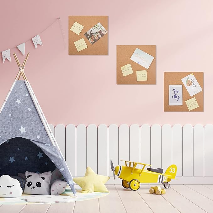 6 Pack Cork Bulletin Board 12 x 12 Inch - 1/2" Thick Cork Board Tiles,Self-Adhesive Frameless Cork Tiles Wall Decor with 50 PCS Pushpins for DIY, Office, School and Home Decor-DeskLoop Office