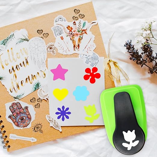 Heart Punch, Flower Hole Punches, Flower Punch, Flowers Paper Punches, 1 inch Hole Puncher for Crafts, 6PCS Flowers Shape Hole Puncher, Heart PaperPunch, Star HolePunch for Scrapbooking-DeskLoop Office