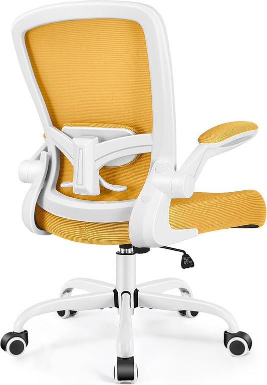 FelixKing Office Chair, Ergonomic Desk Chair Breathable Mesh Chairs with Adjustable High Back Lumbar Support Flip-up Armrests, Executive Swivel Comfy Task Computer Chairs for Home Office Yellow-DeskLoop Office
