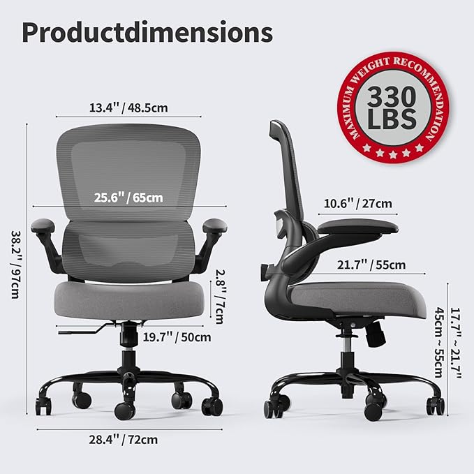 TRALT Office Chair - Ergonomic Desk Chair with Adjustable Lumbar Support, Mesh Computer Chair, Executive Chairs for Home Office Comfortable Lumbar Support (Dark Gray)-DeskLoop Office