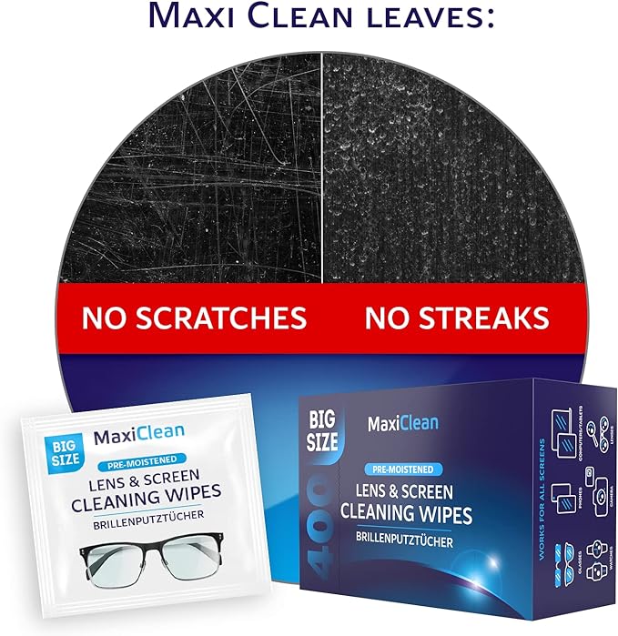 Glasses Wipes Lens Cleaner - Lens Wipes for Eyeglasses - 400 Pre-moistened Individually Wrapped Wipes for Eye Glasses, Electronics, Phone, Computer, Laptop Screen - Camera Lens Cleaner - Made in EU-DeskLoop Office