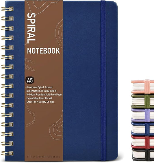 Graph Spiral Journal Notebook, A5 Hardcover Spiral Journals for Women Men, 100 GSM Graph Paper Notebooks, 150 Pages Spiral Bound Grid Notebook for Writing Note Taking Work 5.75" x 8.38", Navy Blue-DeskLoop Office