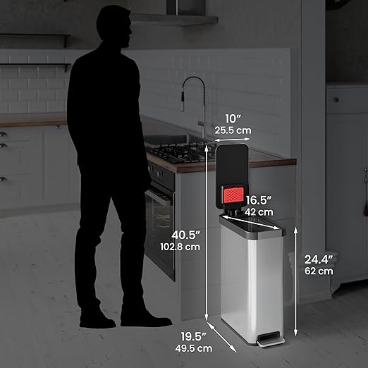 iTouchless SoftStep 13.2 Gallon Slim Step Pedal Trash Can with Odor Filter, Elongated Stainless Steel Recycling Bin, Space-Saving Garbage Trashcan, 50 Liter Bedroom Livingroom Wastebasket Home Office-DeskLoop Office