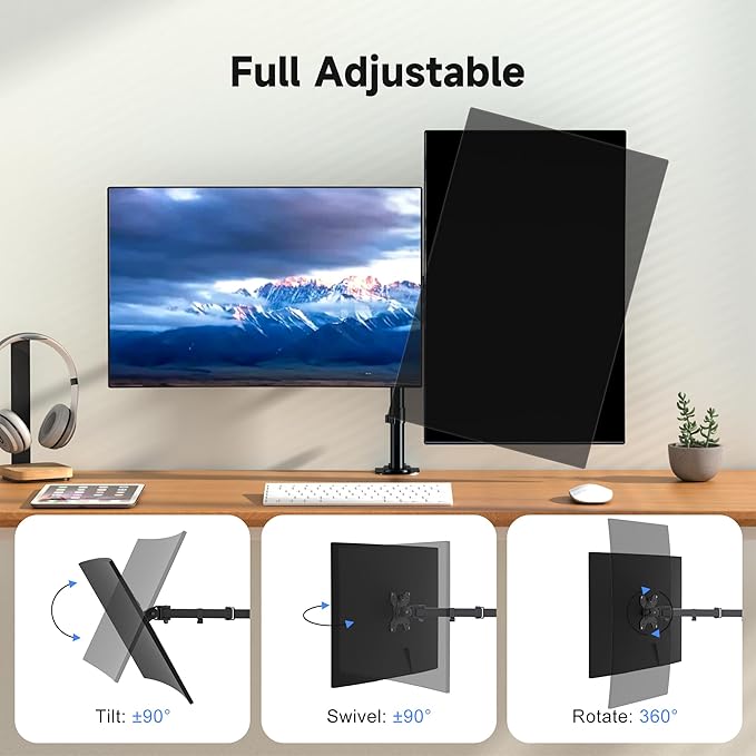 Pholiten Dual Monitor Stand, Heavy Duty Adjustable Monitor Arm Desk Mount for 2 Screens up to 32 Inches, Tilt, Swivel, Rotate, Supports Tilt, Swivel, Rotate, Supports 22 lbs per Monitor Arm-DeskLoop Office