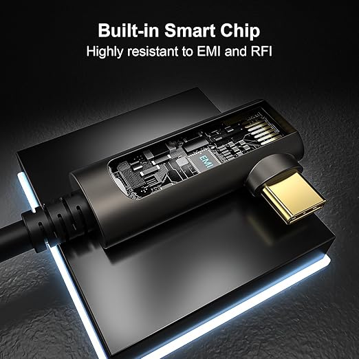 GeoHN.G USB C to C Fiber Optic Extension Cable 15M/50FT, Right Angle USB 3.2 10Gbps Long Distance Active Optical USB C Cable for VR/AR, Quest2, Webcam, Camera, Mini PC and More-DeskLoop Office