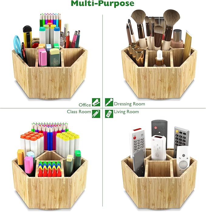 Bamboo Art Supply Organizer, Back to School Supplies, Hold 350+ Pencils, Rotating School Supplies Holder for Pen, Colored Pencil, Art Brushes, Desktop Storage Caddy for Classroom & Art Studio-DeskLoop Office