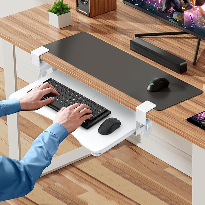 suptek Small Keyboard Tray Under Desk Pull Out with C Clamp Mount, Computer Keyboard & Mouse Tray, 20 (24.2 Including Clamps) x 11.8 inch Slide-Out Platform Computer Drawer for Typing, White, DSF1SW-DeskLoop Office