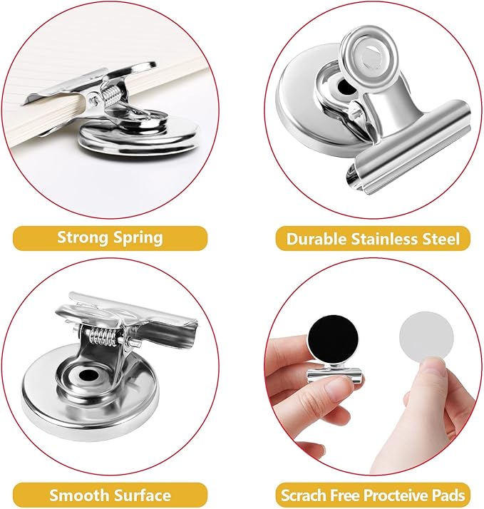 VNDUEEY 20 Pack Silver Magnetic Clips for Refrigerator, Strong Fridge Magnets Heavy Duty Magnet Clips Whiteboard Magnets, Magnetic Clips for Home School Office-DeskLoop Office