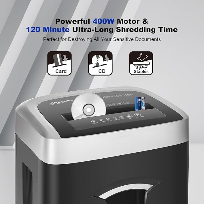 120-Minute Paper Shredder - 15-Sheet Capacity, 30L(7.9 Gallon) Bin, 58dB Quiet Operation, P4 Cross-Cut Heavy-Duty Shredder for Home & Office Use