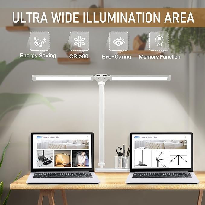 LED Desk Lamp Dimmable Table Lamp with USB Charging Port, 50 Lighting Modes, Adjustable Foldable Dual Swing Arm Architect Desk Lamp for Home Office, Eye-Caring Reading Lamp w/ Pen Holder 45min Timer-DeskLoop Office