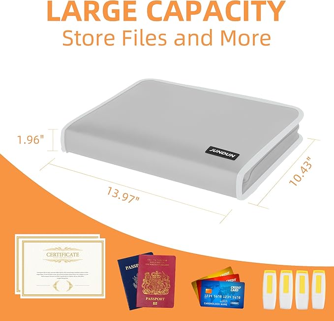 JUNDUN Accordion File Organizer - 12 Pocket Expanding File Folder with Zipper & Labels - Fireproof File Folder Organizer with Multi-Pockets,Document Organizer for Letter A4 Files and More (Silver)-DeskLoop Office