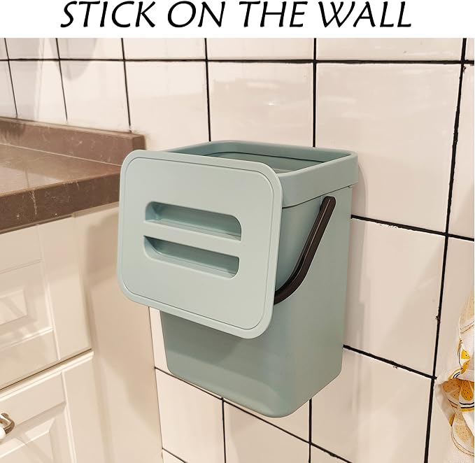 stonespace Compost Bin Indoor Kitchen Sealed, Mountable Compost Bucket, Hanging Food Waste Bin for Kitchen,1.3 Gallon/ 5L Blue-DeskLoop Office