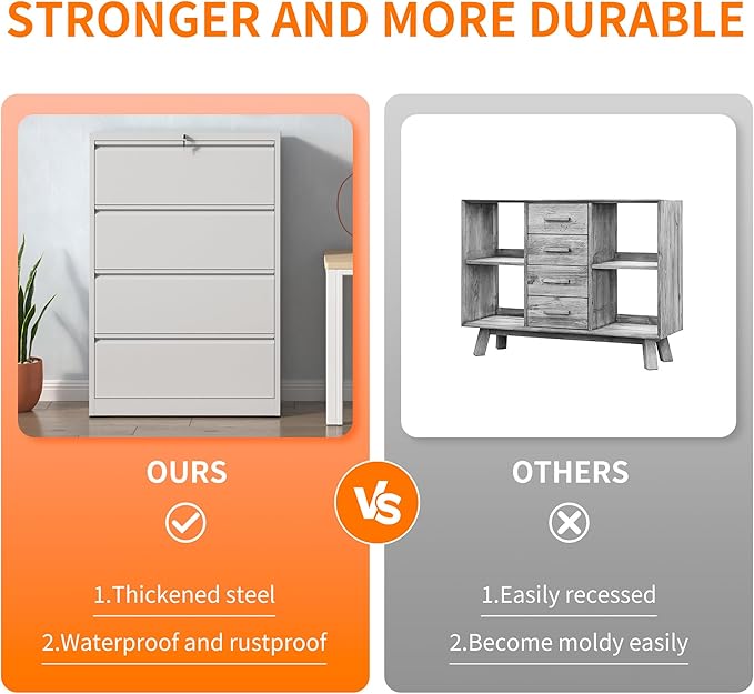 Locking Filing Cabinet with 4 Drawer Heavy Duty Large Metal Cabinet Home Office White Lateral File Cabinets Wide Steel Cabinets for Legal/Letter Size File,Assembly Required-DeskLoop Office