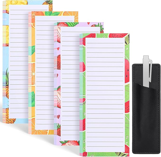 4 Pack Magnetic Note Pad for Fridge with Pen Holder, Totally 200 Sheets Grocery List Magnet Pad for Refrigerator Magnetic Shopping List Pad(Fruit Design)-DeskLoop Office