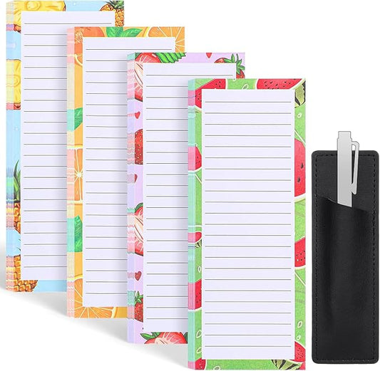 4 Pack Magnetic Note Pad for Fridge with Pen Holder, Totally 200 Sheets Grocery List Magnet Pad for Refrigerator Magnetic Shopping List Pad(Fruit Design)-DeskLoop Office